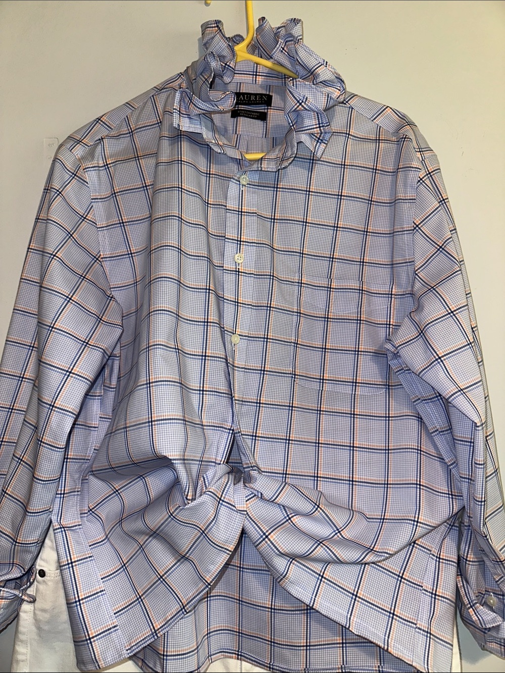 Lauren Ralph Lauren BluePlaid Ruffled collar Button-Down Shirt